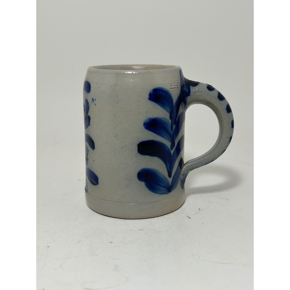 Vintage German Salt Glazed‎ Stoneware Beer Stein 0.25L Cobalt Blue Floral 0609
